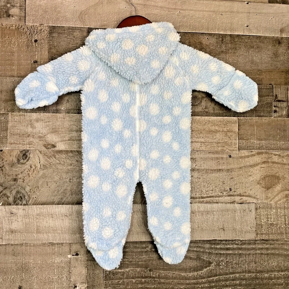 Vintage Gerber‎ Baby Snow Suit Blue White Polka Dot Fuzzy Hooded 6 Months